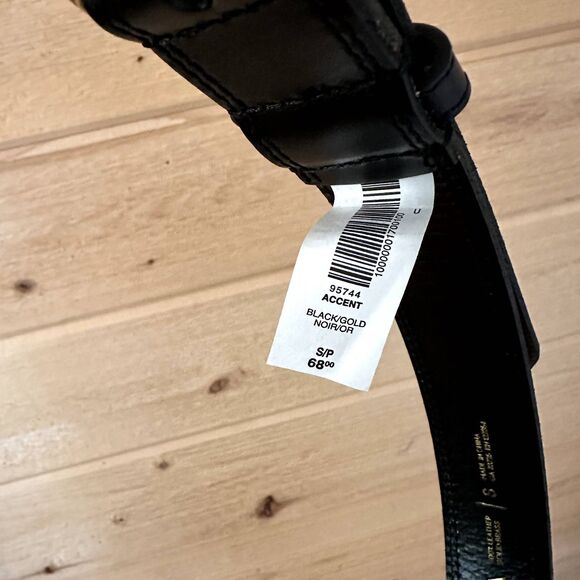 Aritzia Accent Solid Brass Leather Wide Belt in BLACK/GOLD Size S - NWT - Picture 8 of 8
